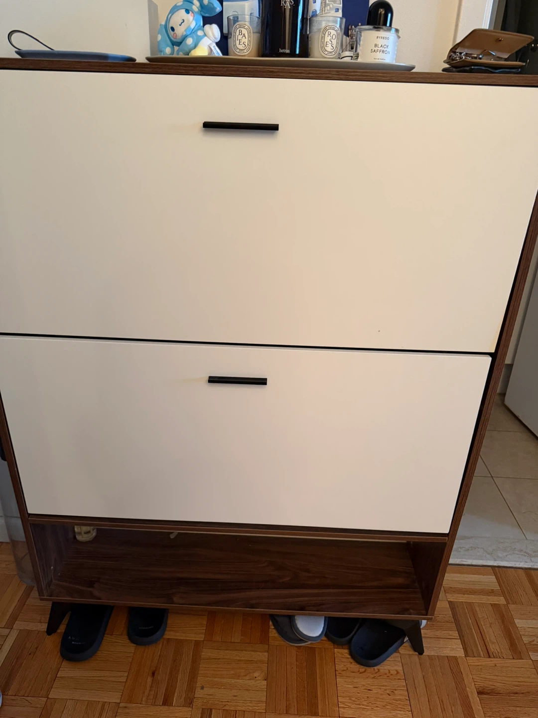 Modern Walnut and White Shoe Cabinet - photo 2