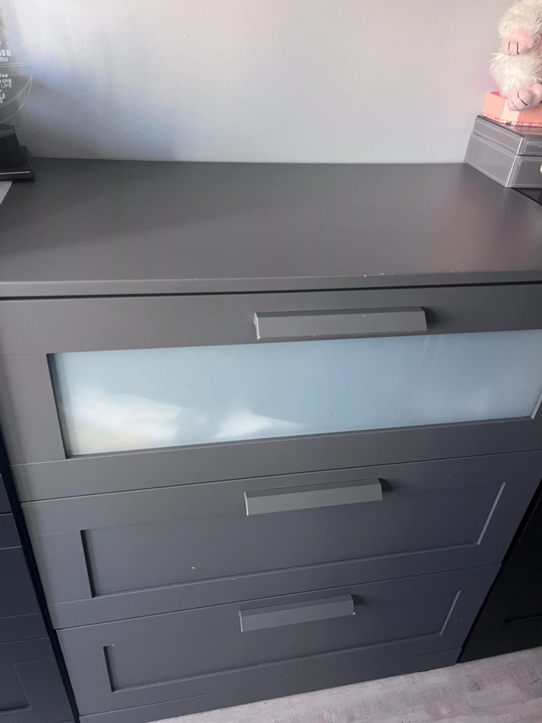 IKEA BRIMNES 3-Drawer Chest, Gray/Frosted Glass - photo 2