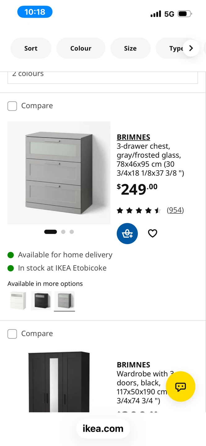 IKEA BRIMNES 3-Drawer Chest, Gray/Frosted Glass - photo 5