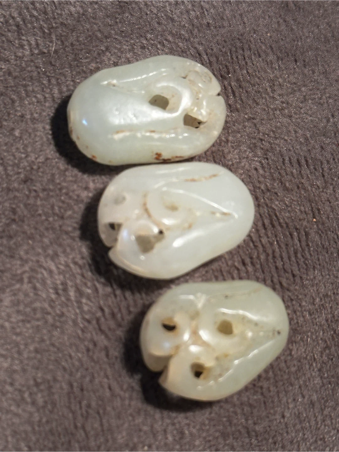3pc Icy White Type A Jade Openwork Carved Bead Set