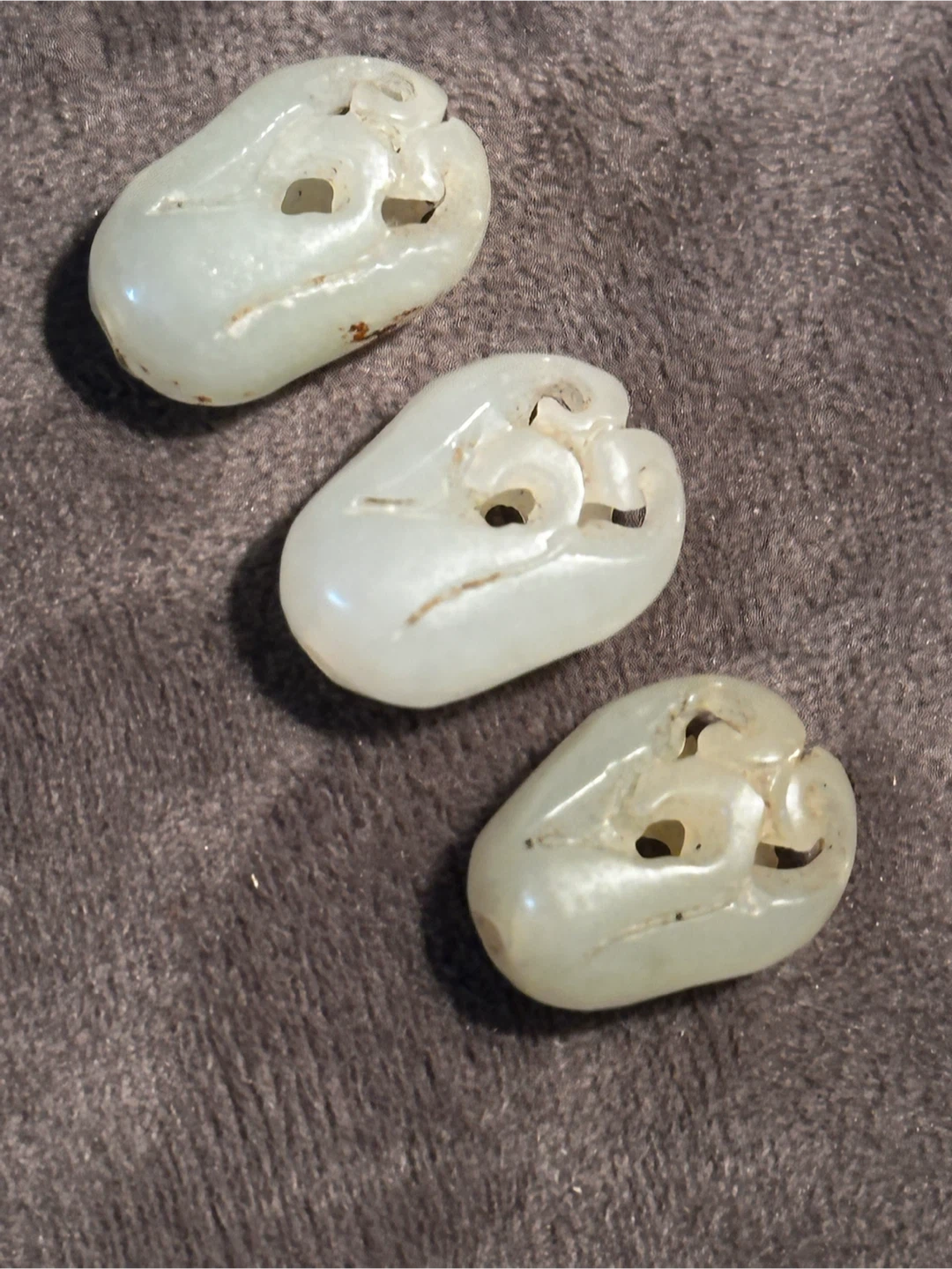 3pc Icy White Type A Jade Openwork Carved Bead Set - photo 2