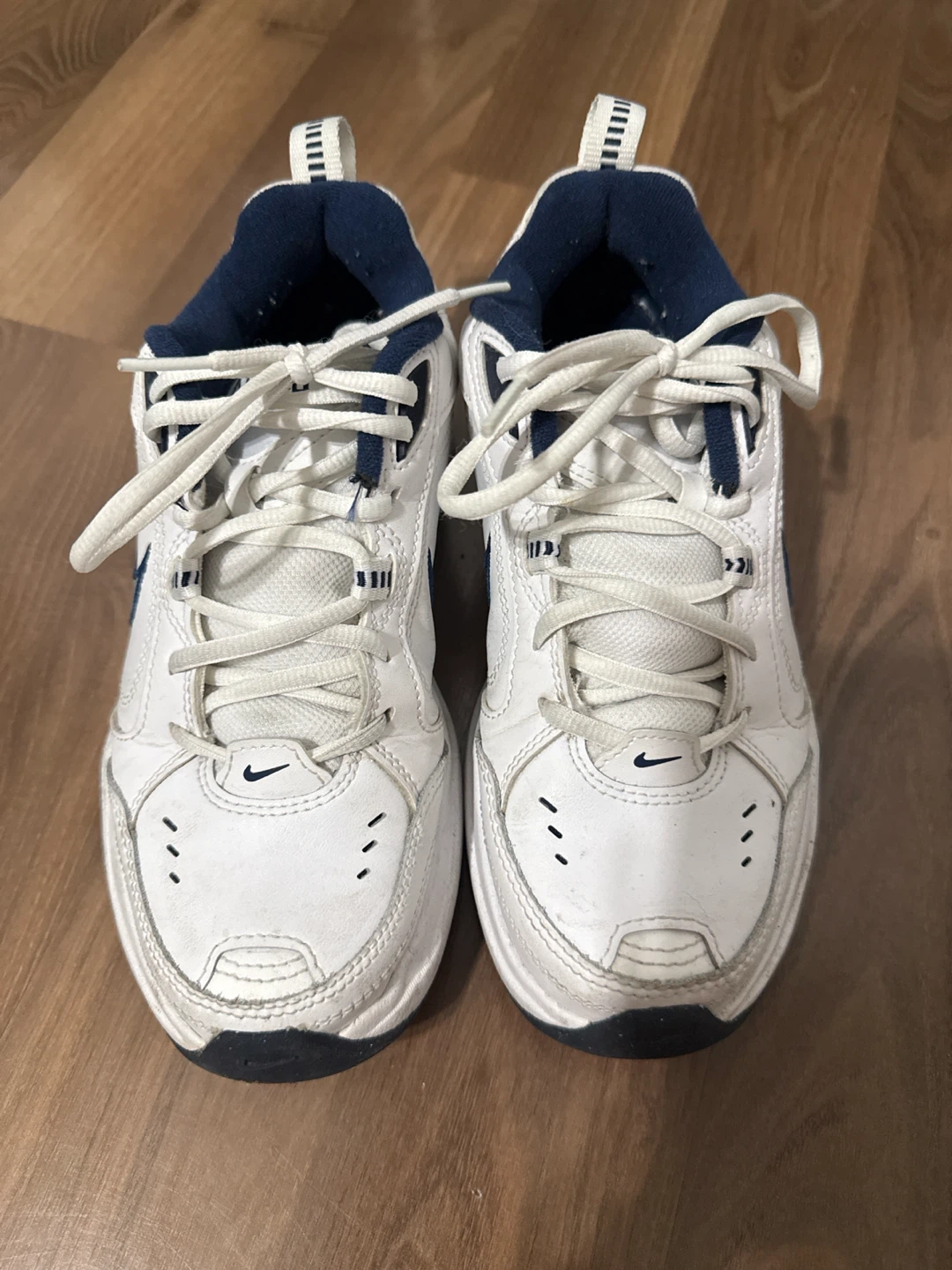 Nike Air Monarch IV White and Navy Shoes