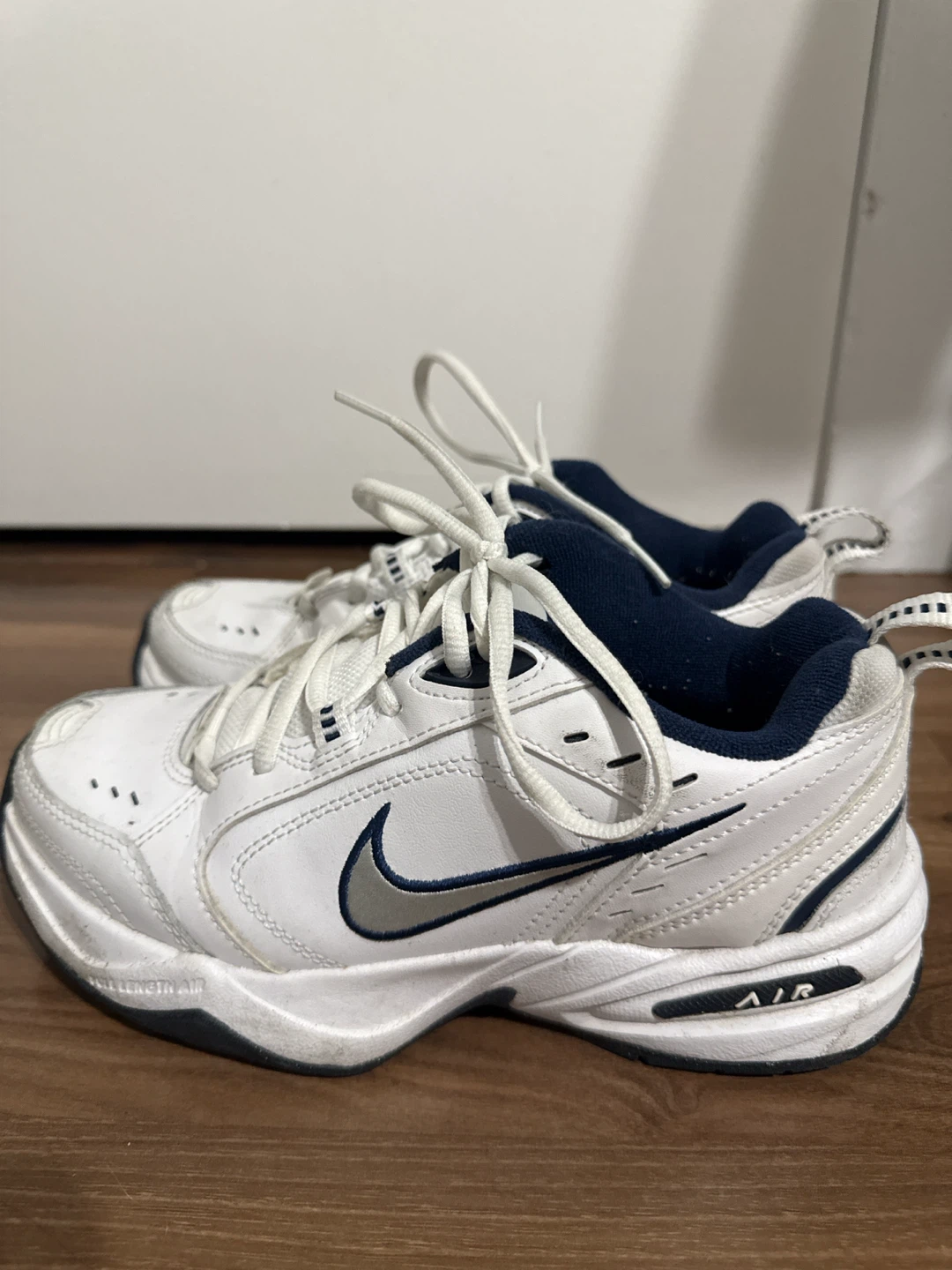 Nike Air Monarch IV White and Navy Shoes - photo 2