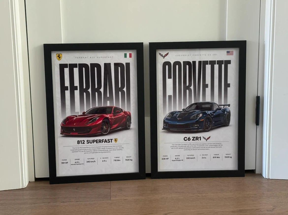 Ferrari 812 Superfast and C6 ZR1 Corvette Framed Posters - photo 2
