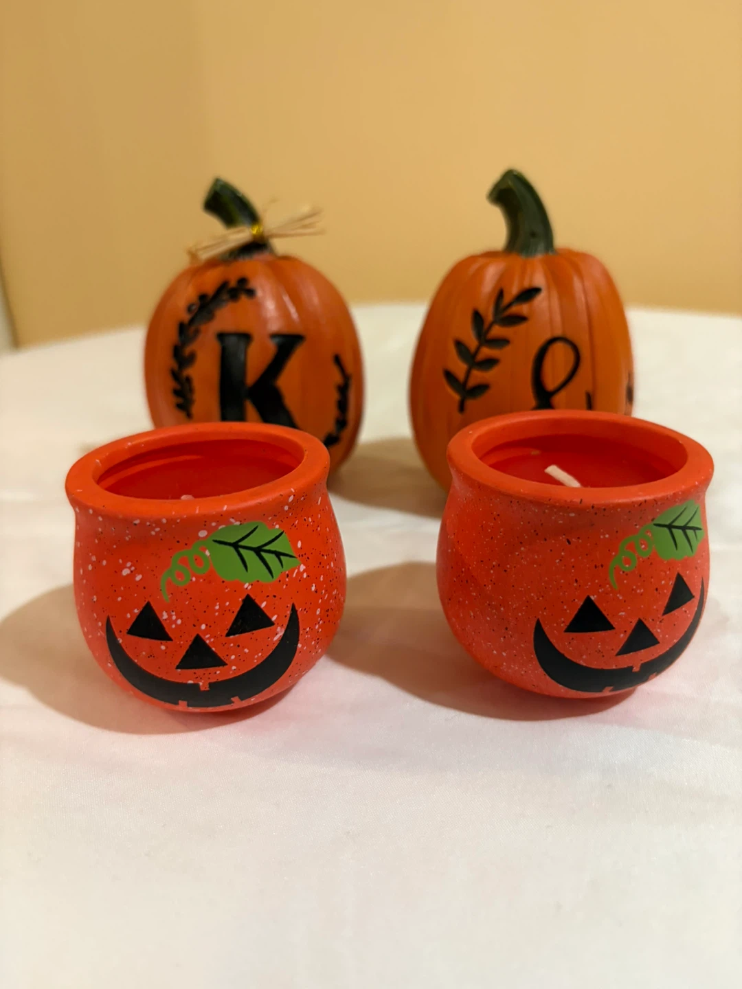 Set of Two Halloween Pumpkin Candle Holders