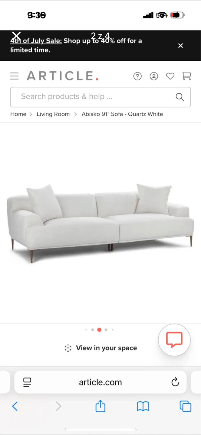 Article Abisko 91" Sofa - Quartz White