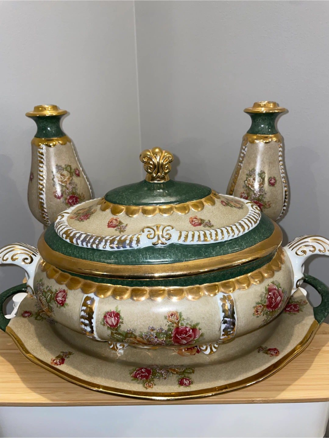 Vintage Soup Tureen and Candle Holder Set