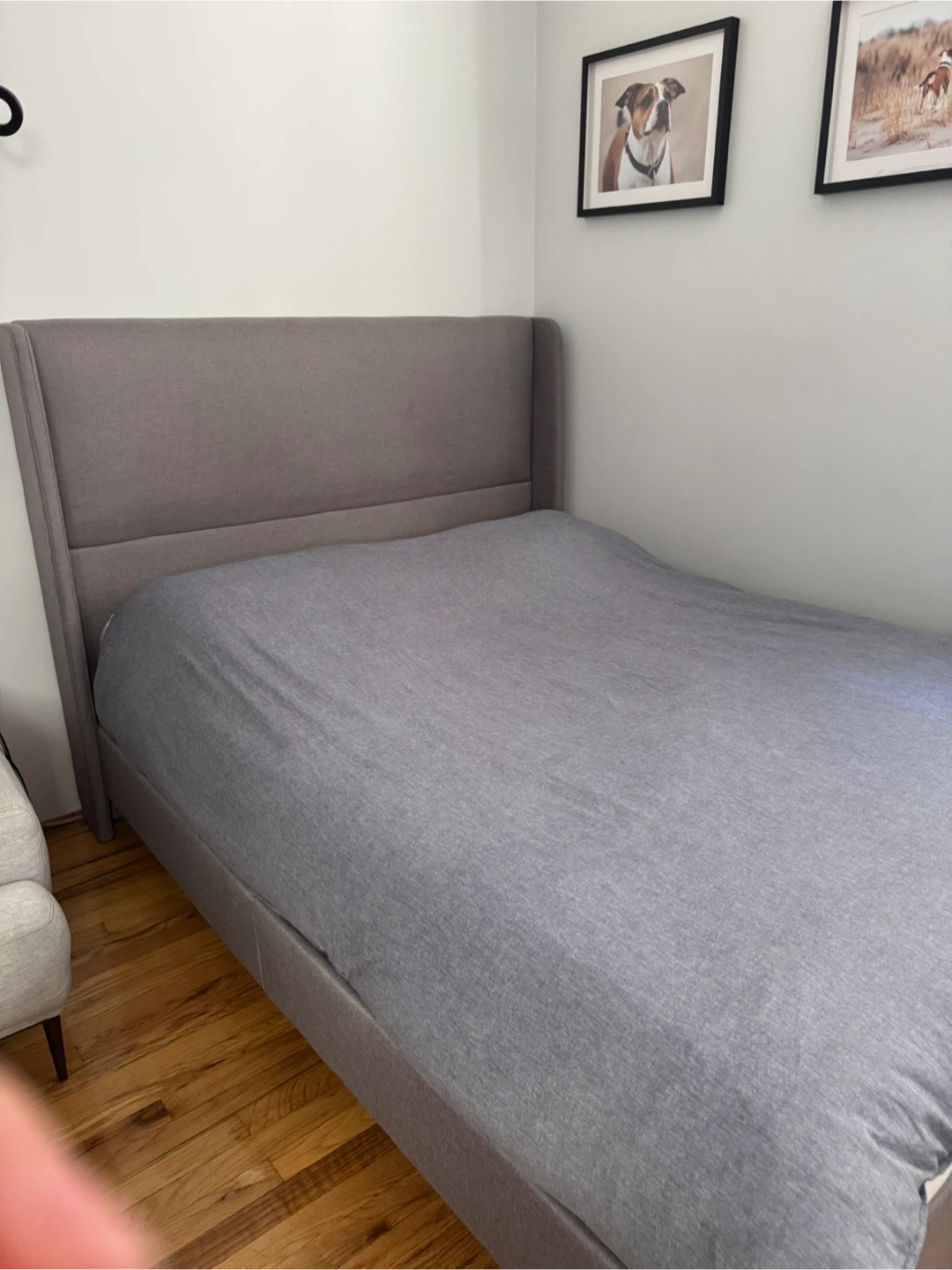 Gray Upholstered Wingback Bed Frame
