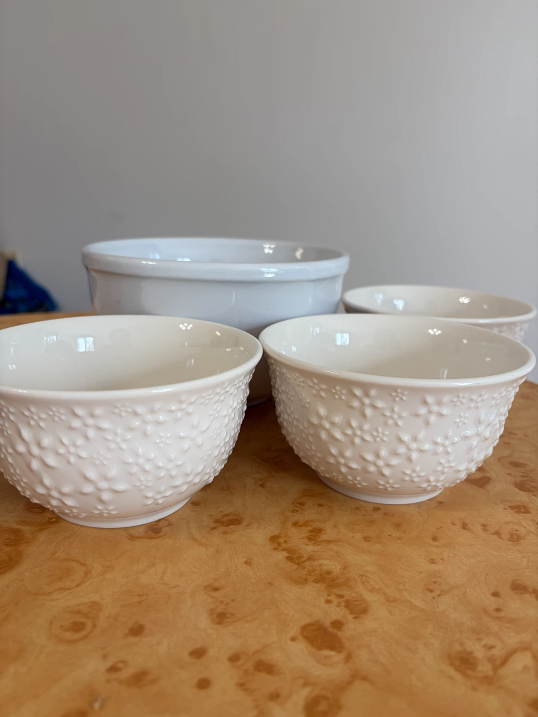 Set of 4 White Ceramic Bowls 1big and 3 small
