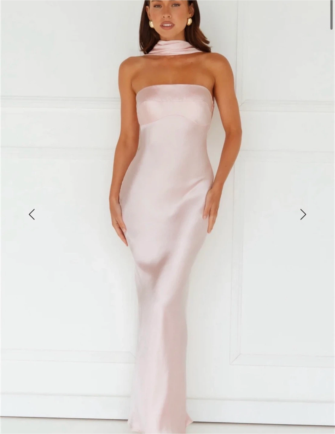 Hello Molly Baby Pink Satin Cowl Back Maxi Dress
