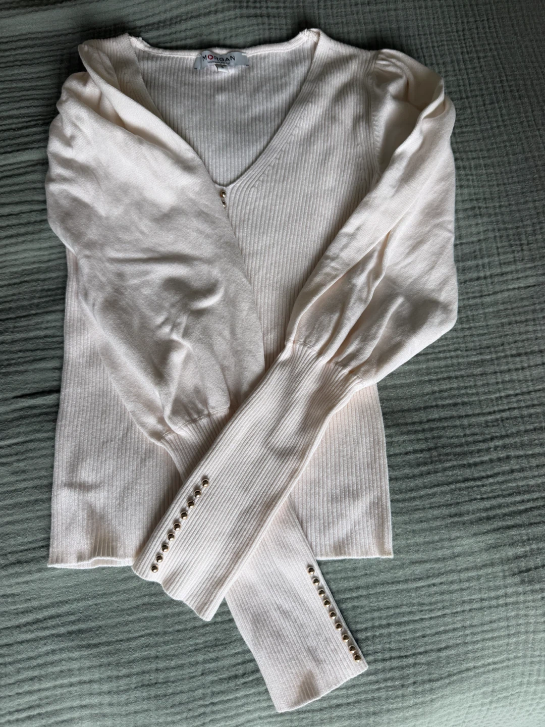 Morgan Cream Ribbed Long Sleeve Top - photo 2