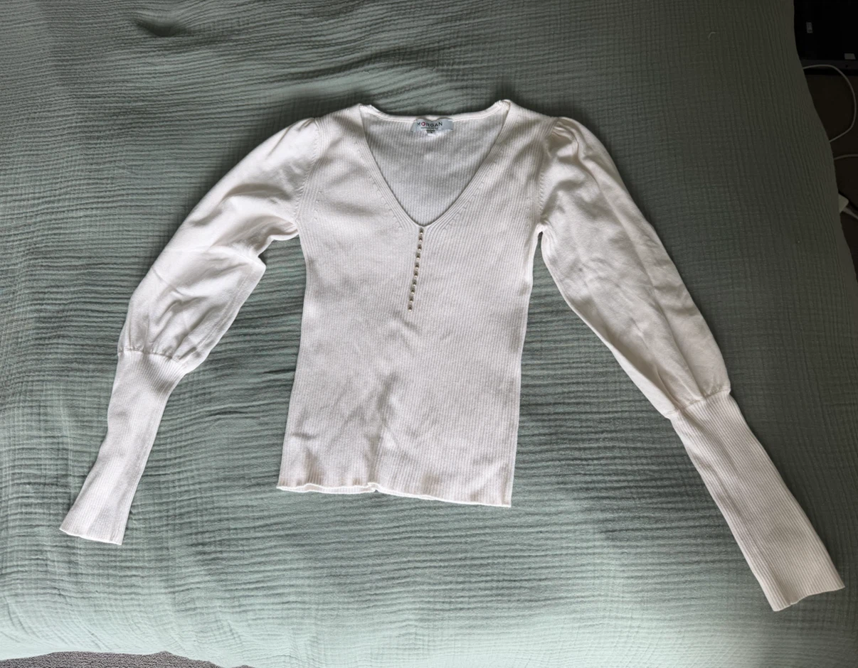 Morgan Cream Ribbed Long Sleeve Top - photo 4