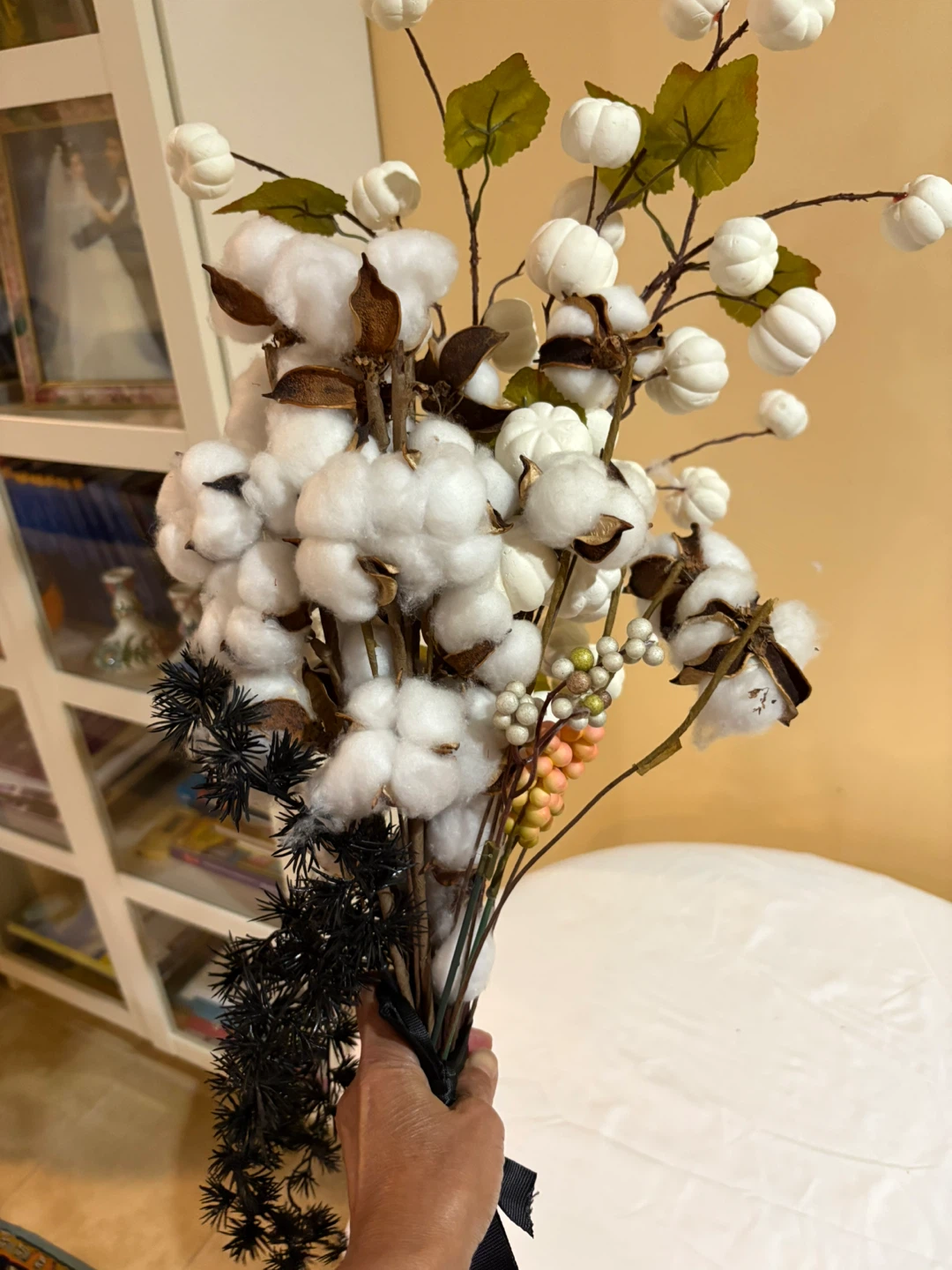 Decoration Artificial Cotton and Pumpkin Floral Arrangement