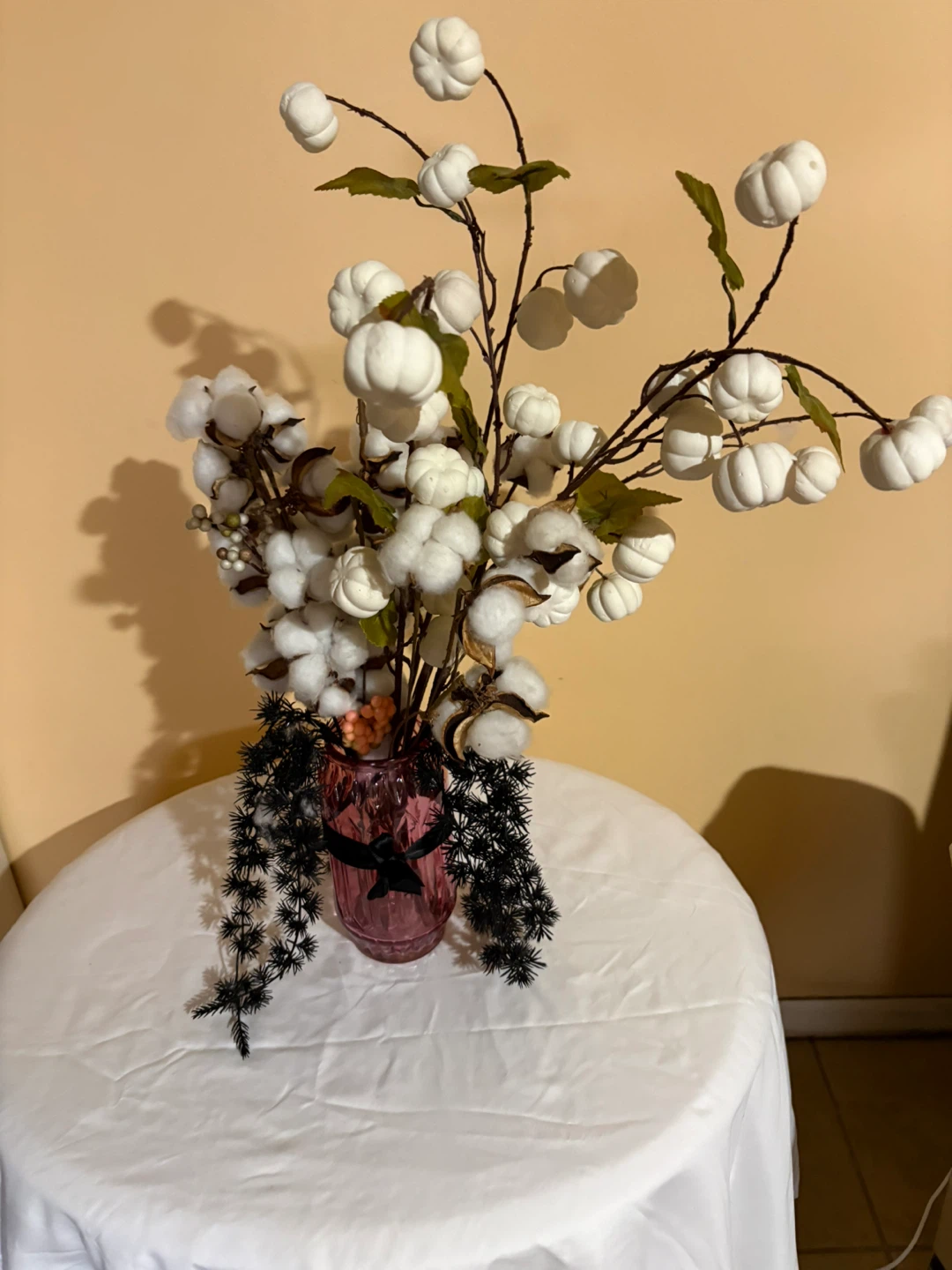 Decoration Artificial Cotton and Pumpkin Floral Arrangement - photo 2