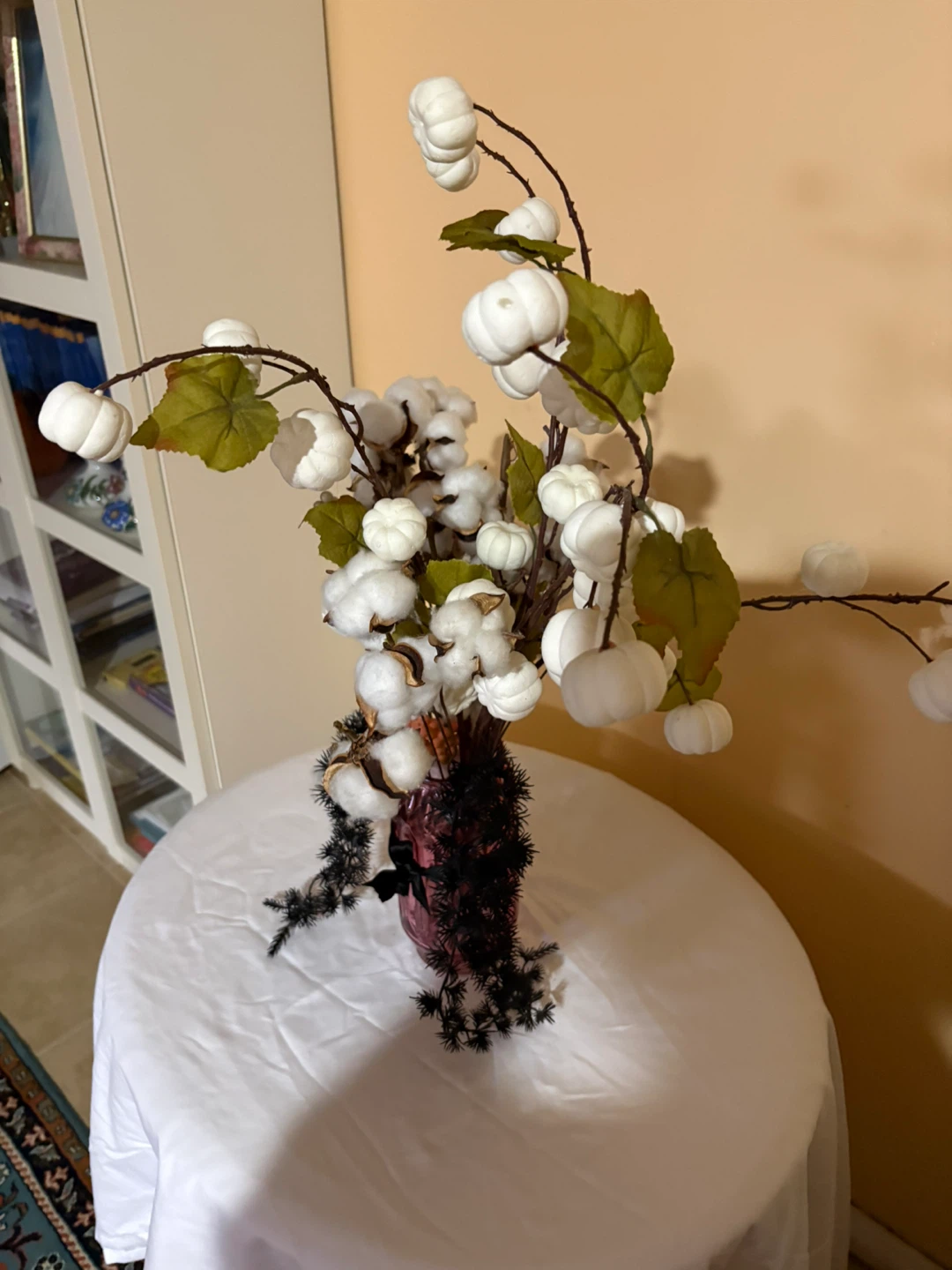 Decoration Artificial Cotton and Pumpkin Floral Arrangement - photo 3