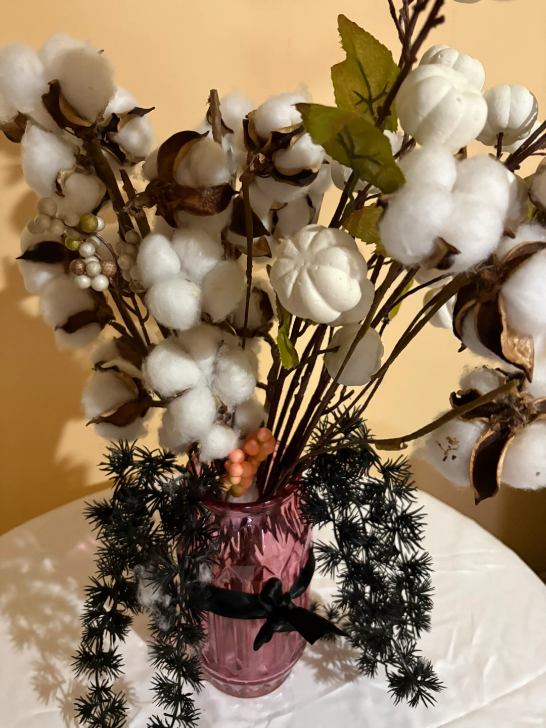 Decoration Artificial Cotton and Pumpkin Floral Arrangement - photo 5
