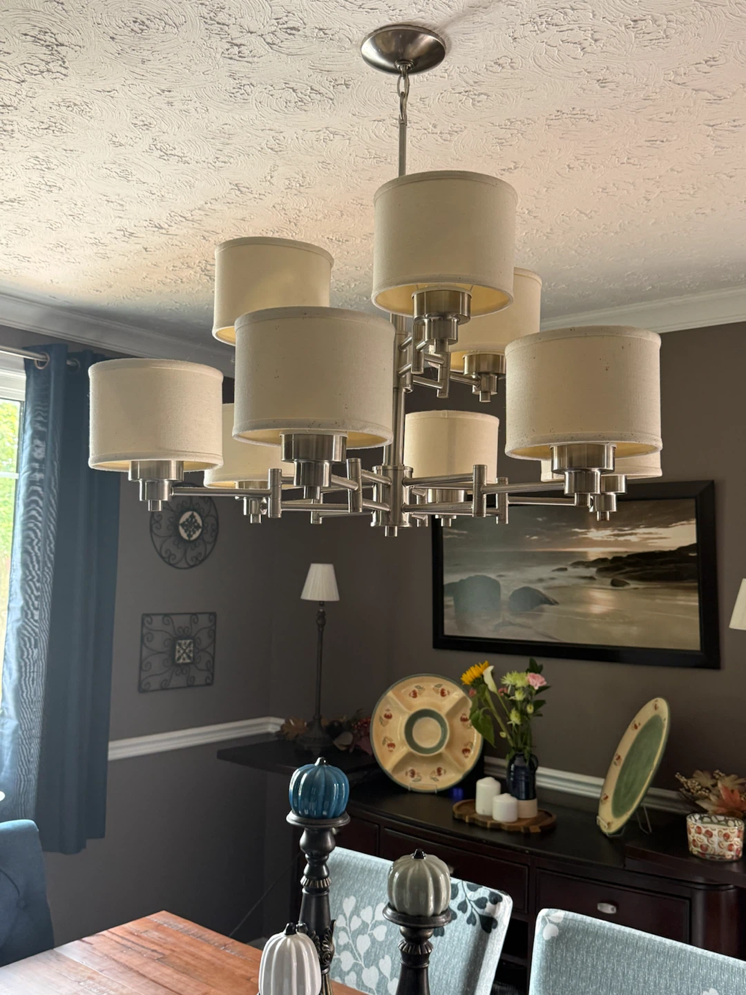Modern 9-Light Brushed Nickel Chandelier