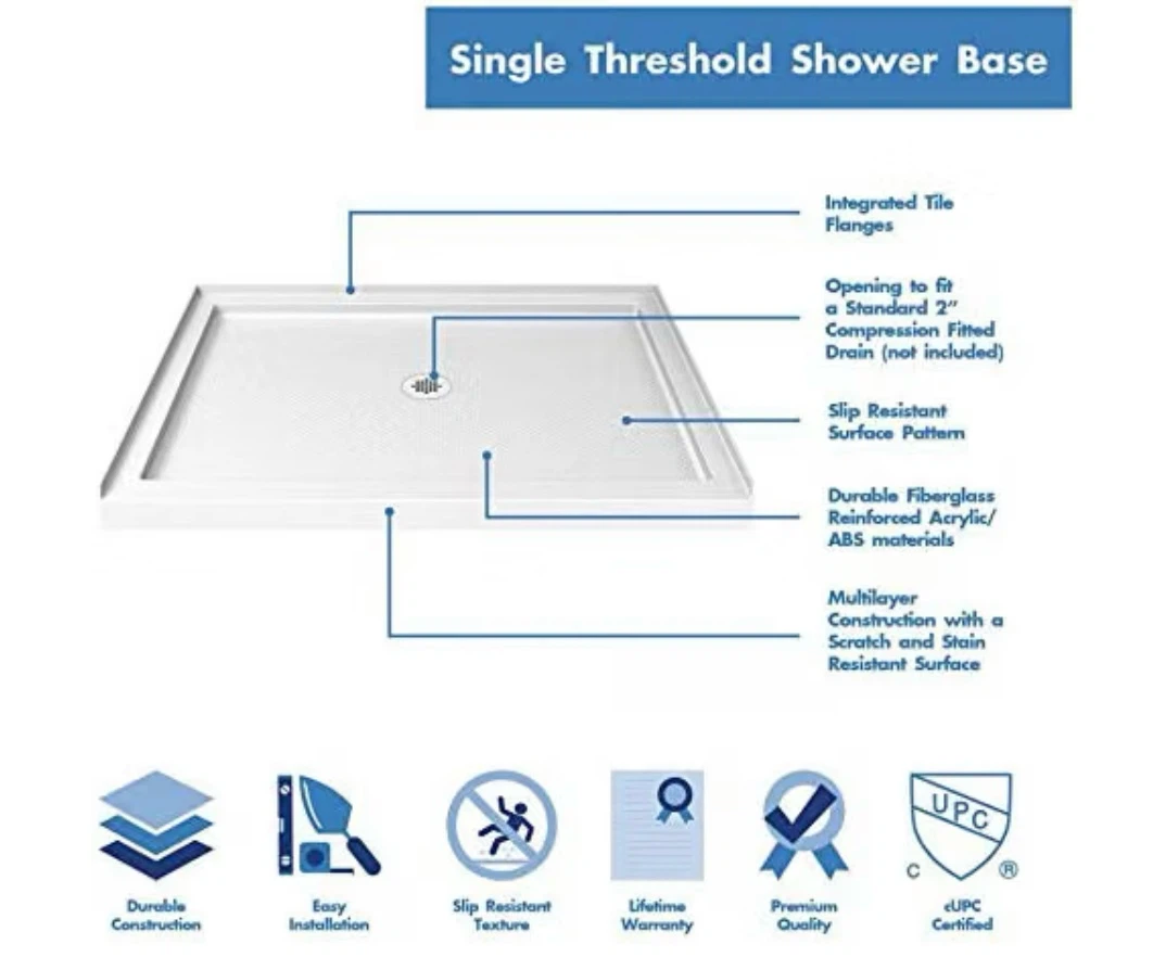 48" W X 32" D Acrylic Shower base - White - photo 2