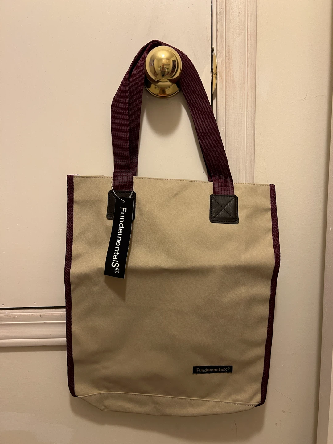 Fundamentals Beige and Burgundy Tote Bag