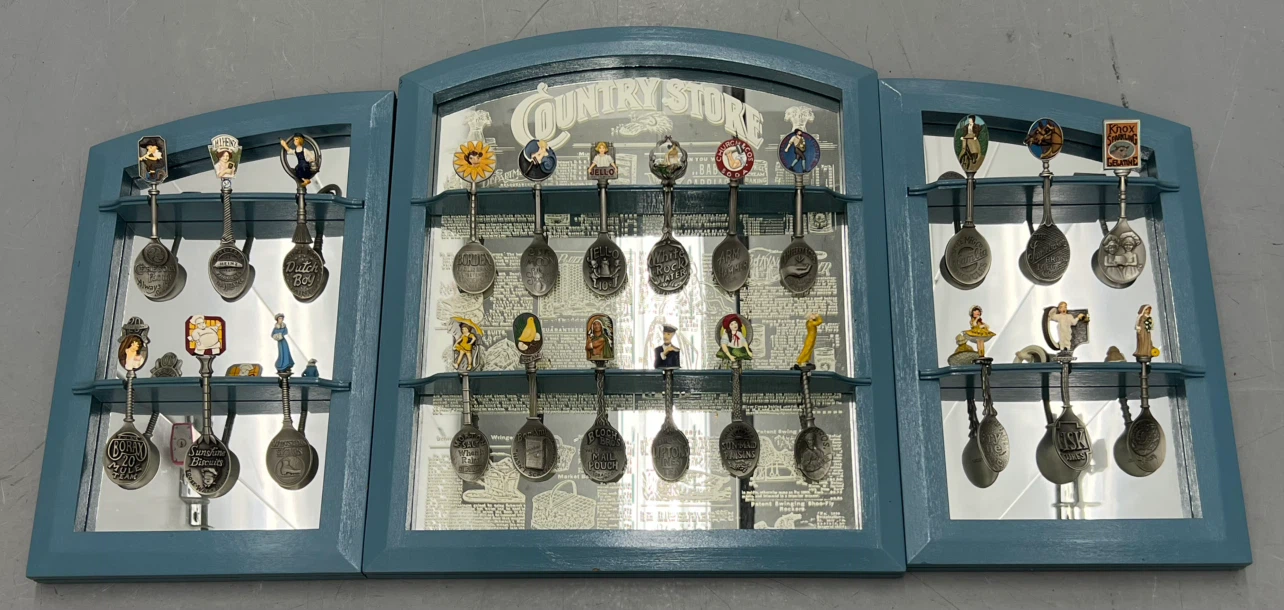 Franklin Mint 1987 Country Store Spoon Collection + Cabinet