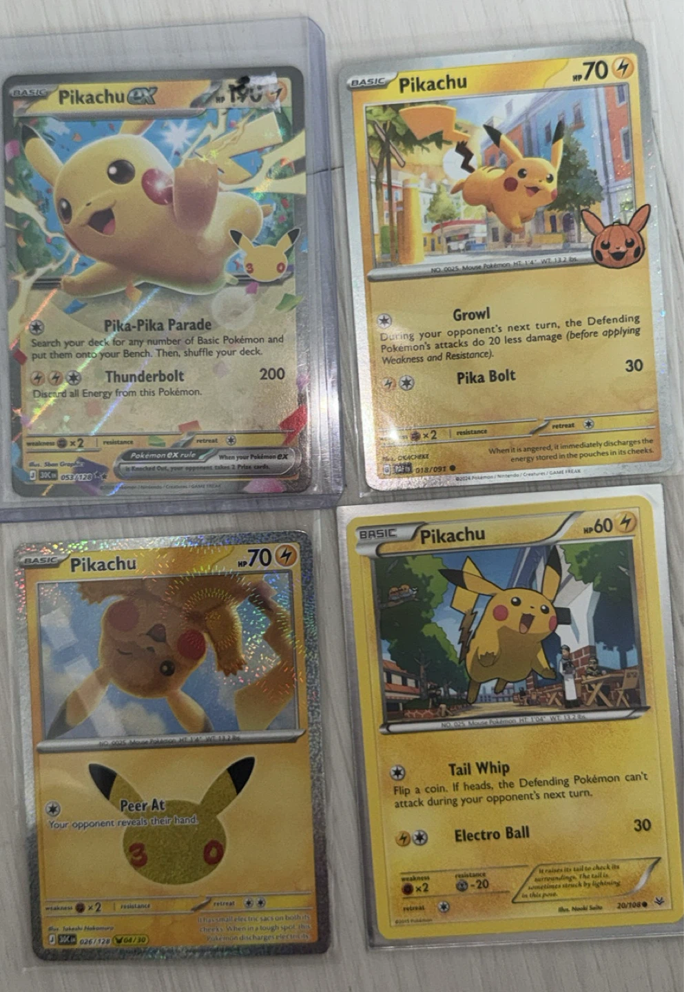 Set of 4 Pikachu Pokemon Cards