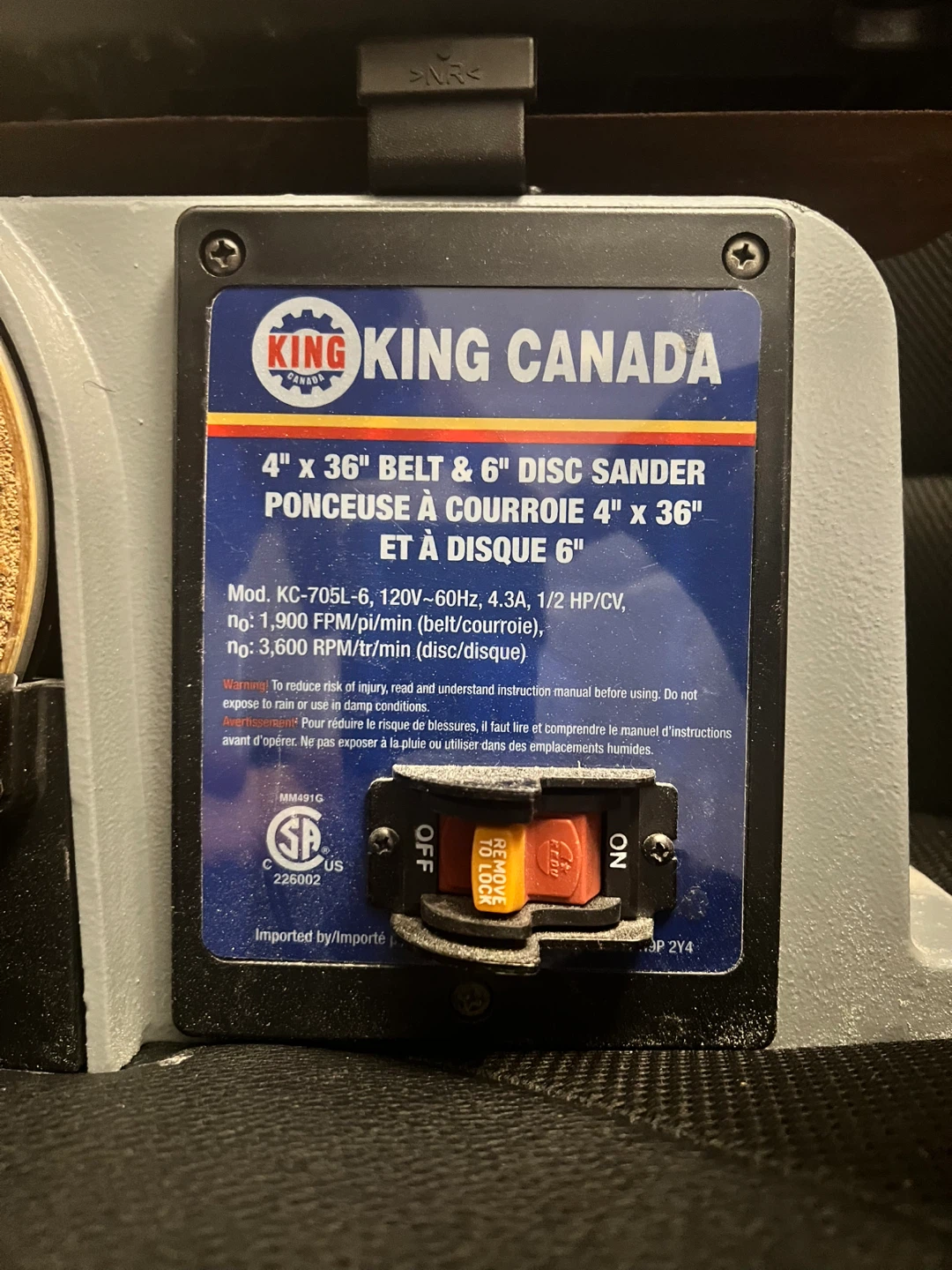 King Canada 4" x 36" Belt & 6" Disc Sander - photo 4