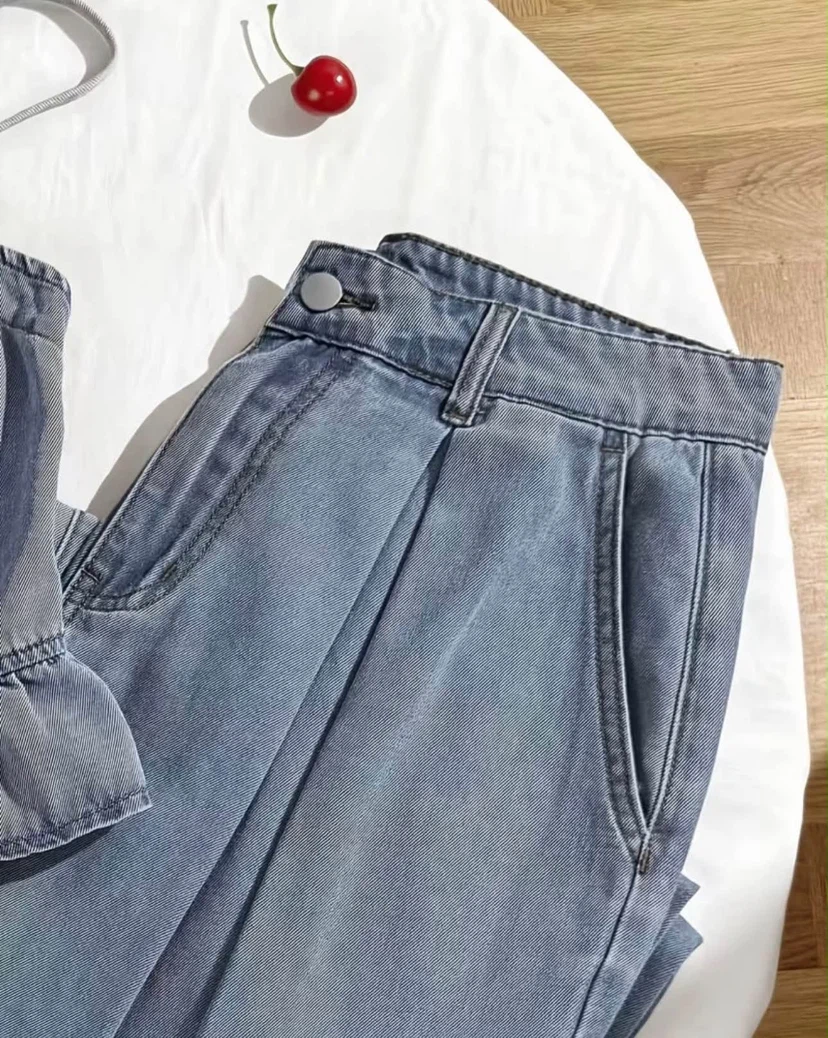 Denim Peplum Top and Wide Leg Pant Set - photo 4