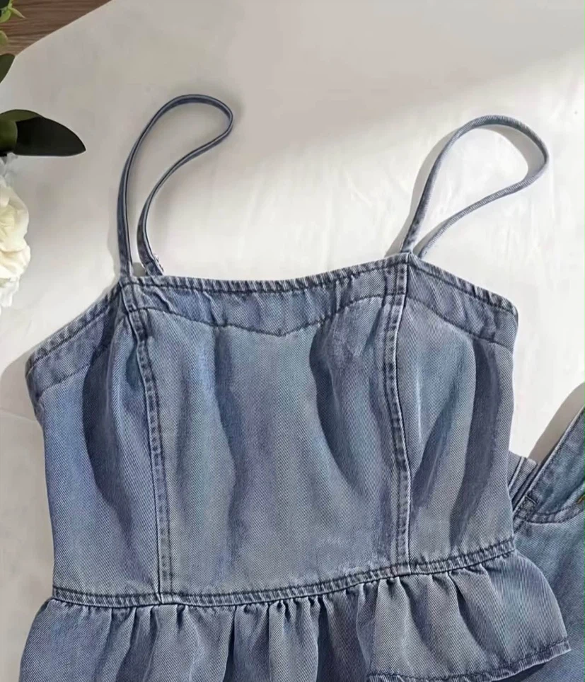 Denim Peplum Top and Wide Leg Pant Set - photo 5