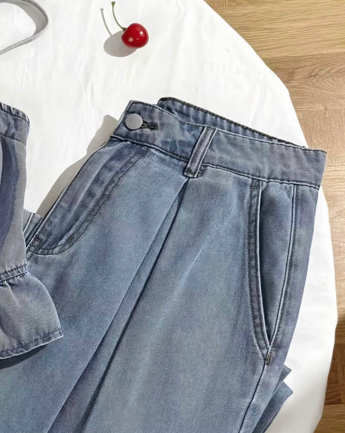 Denim Peplum Top and Wide Leg Trouser Set - photo 4