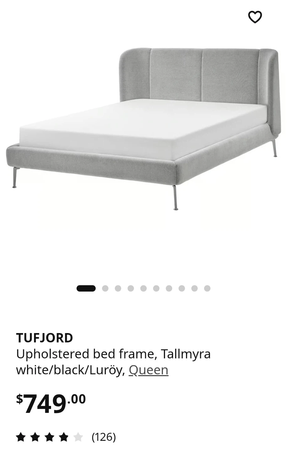 IKEA TUFJORD Queen Upholstered Bed Frame