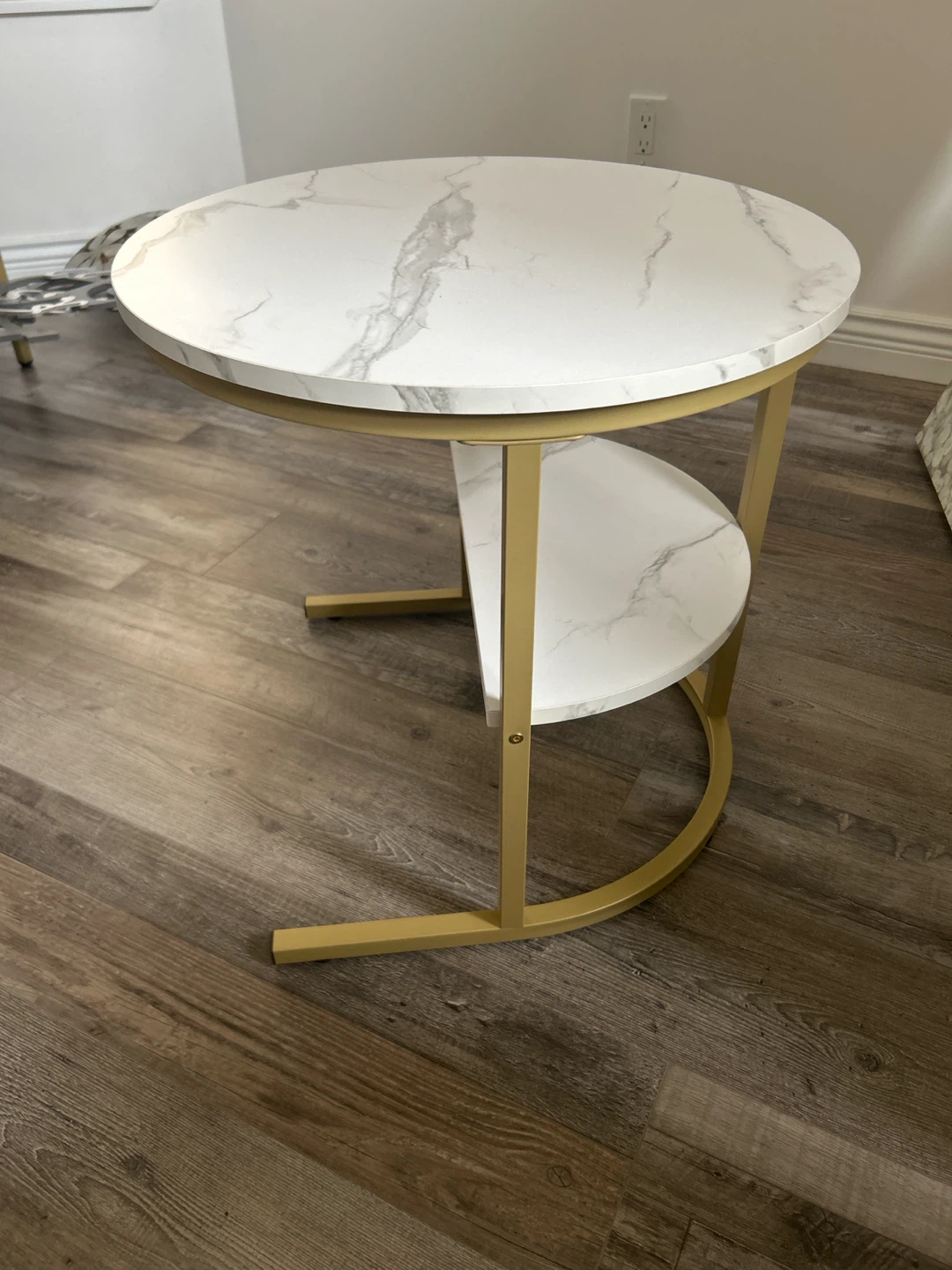 Round Side Table with Marble-Look Top - photo 2