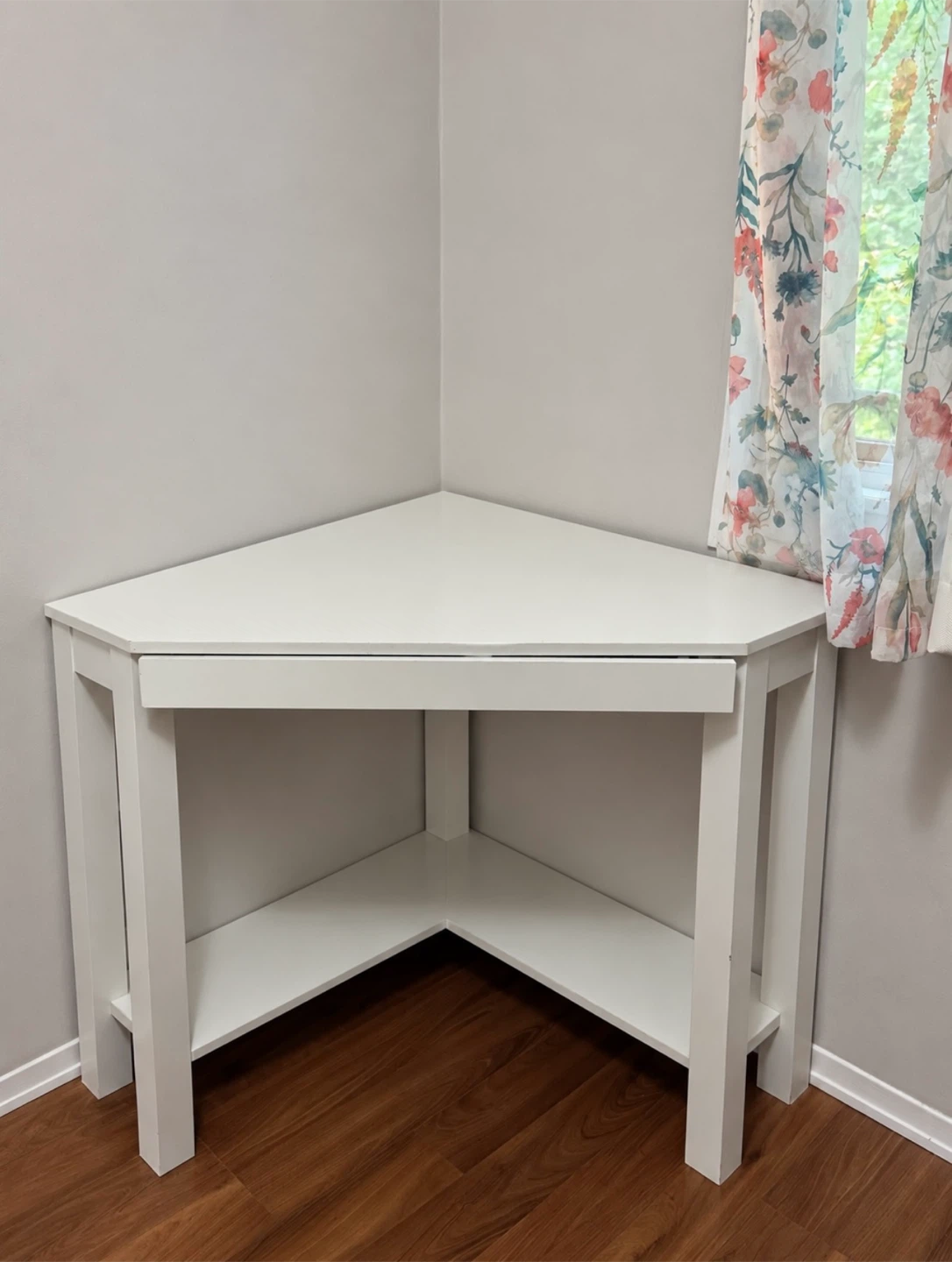 White Corner Desk with Drawer & Storage Shelf