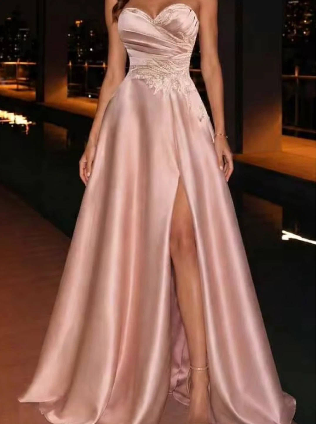 Blush Pink Strapless Formal Gown with Beading - photo 2