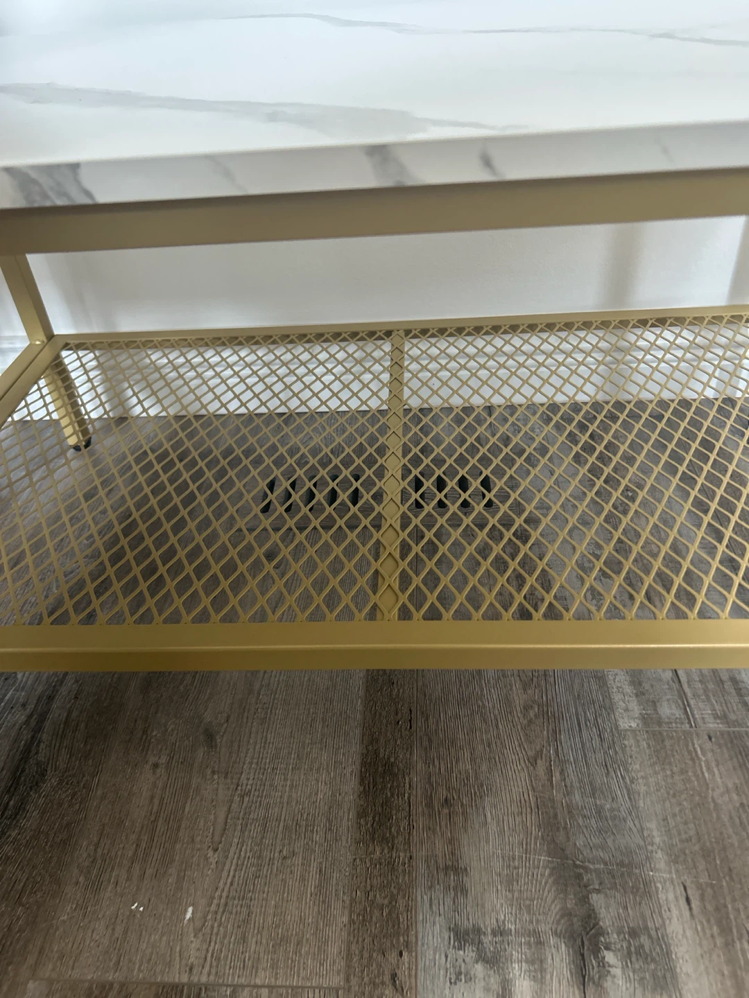 Marble-look coffee table with gold metal shelf - photo 2