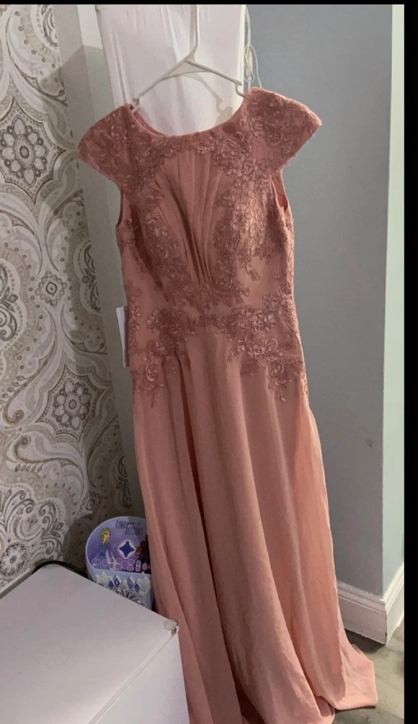 Pink Lace and Chiffon Floor-Length Gown