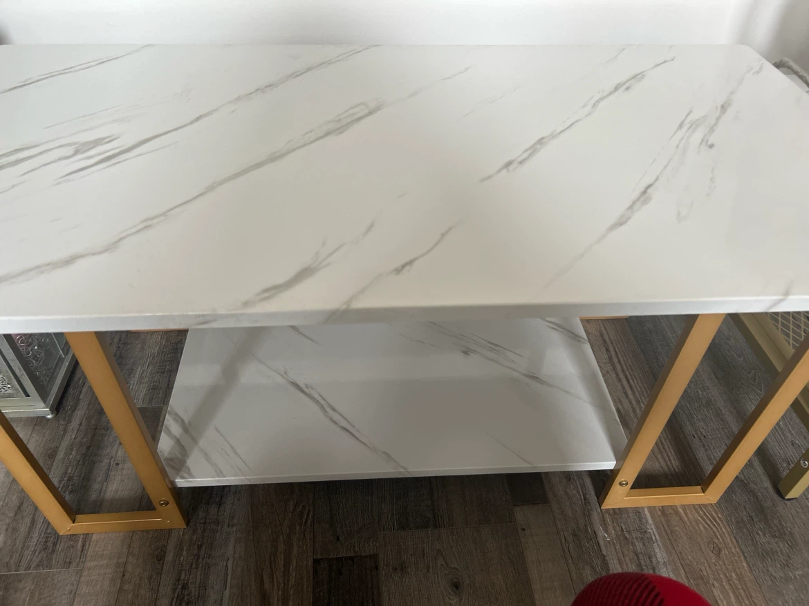White Marble Effect Coffee Table with Gold Legs