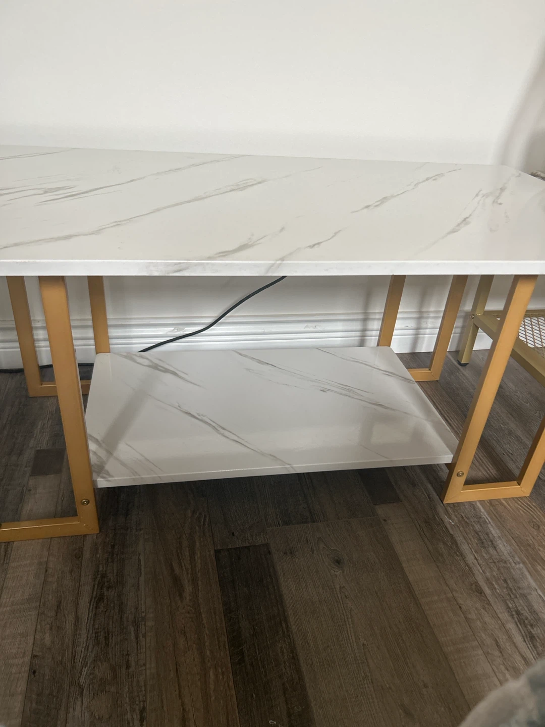 White Marble Effect Coffee Table with Gold Legs - photo 2