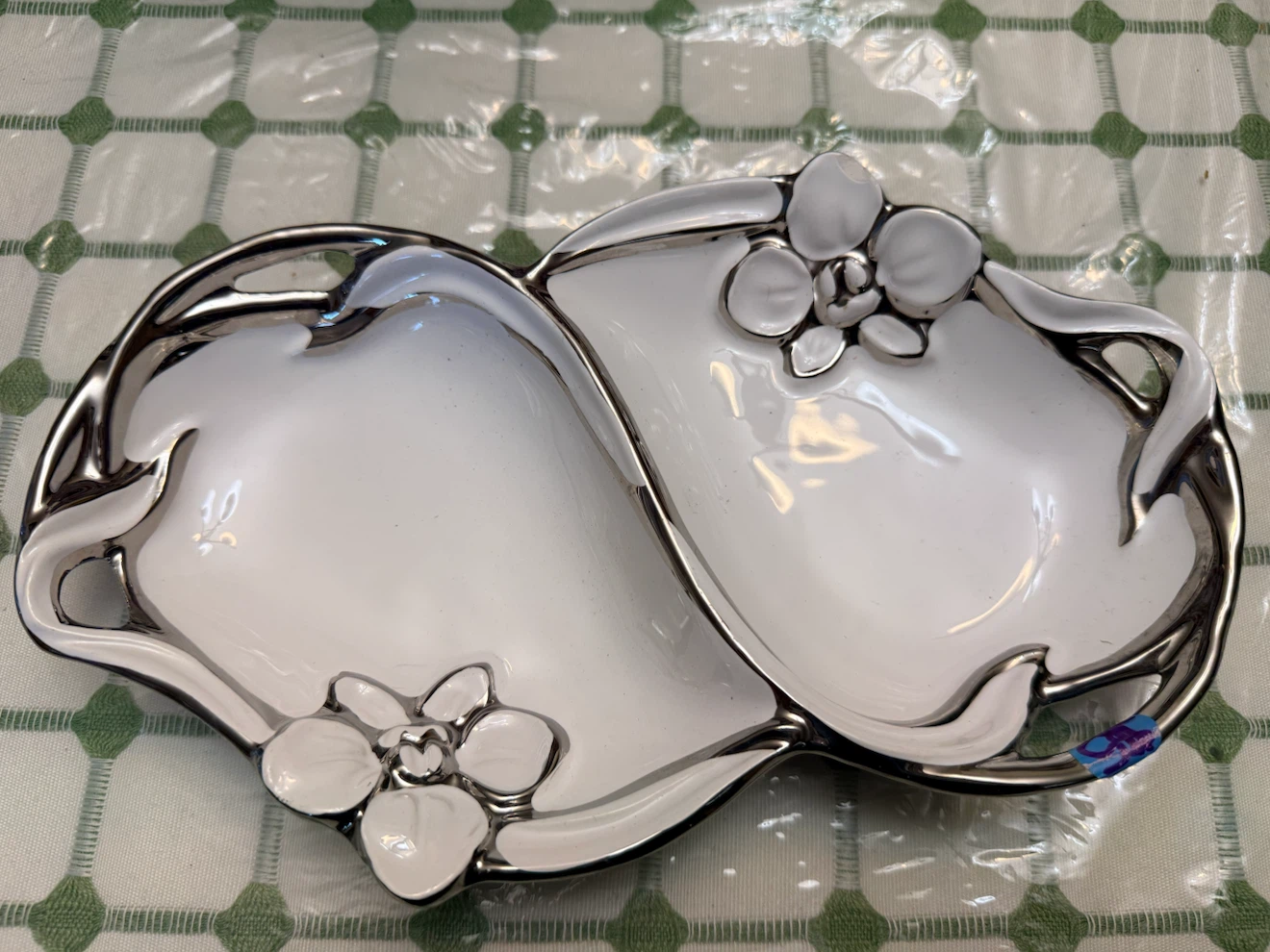 White and Silver Floral Serving Tray