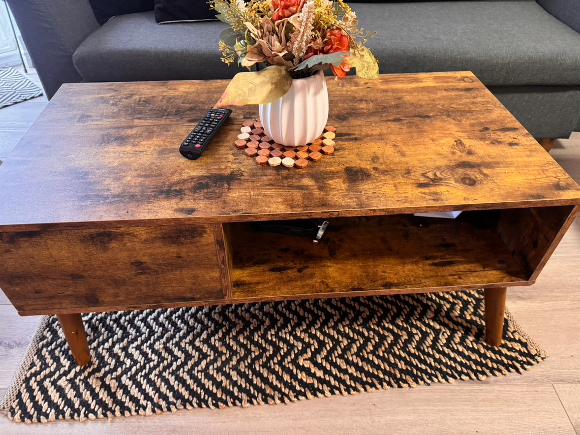 Coffee table + Grey Sofa and Matching Ottoman