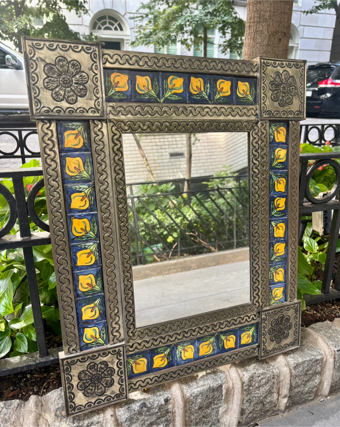 Beautiful Mexican Tin Mirror "Folk Art"