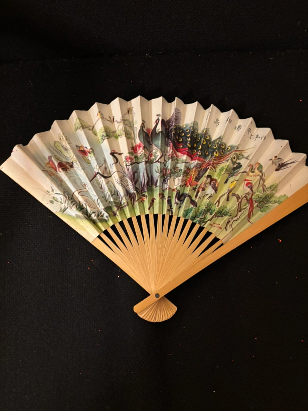 Vintage Handheld Folding Fan with Peacock Art - photo 3