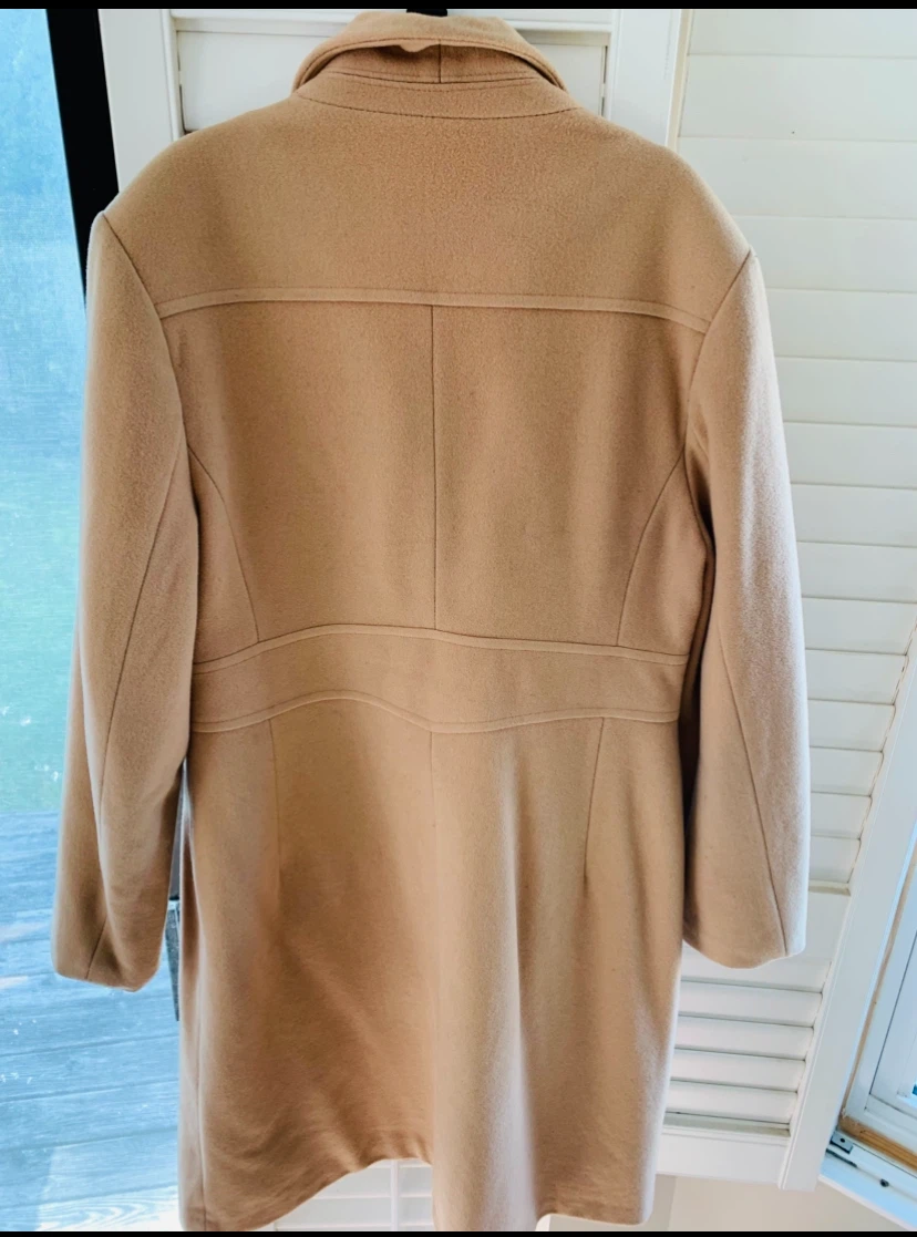 Women Beige Fitted Coat Long Fall/Winter size 10 - photo 2