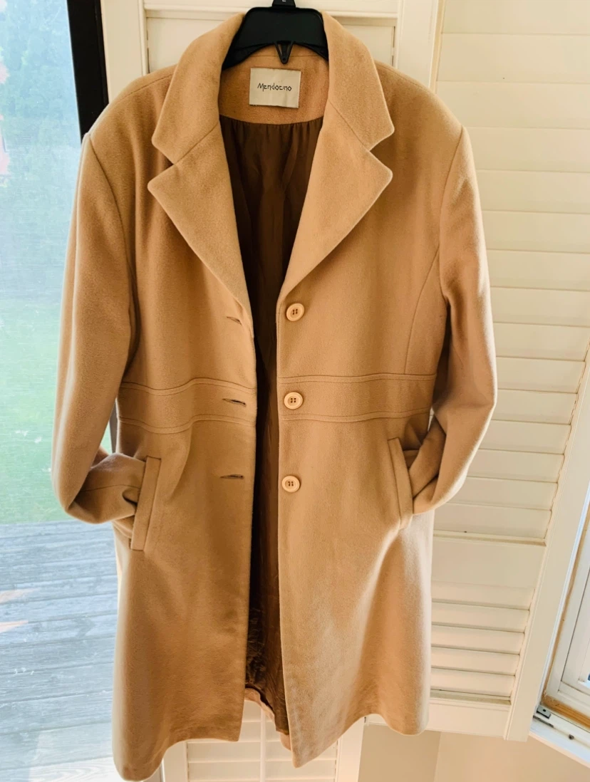 Women Beige Fitted Coat Long Fall/Winter size 10 - photo 3