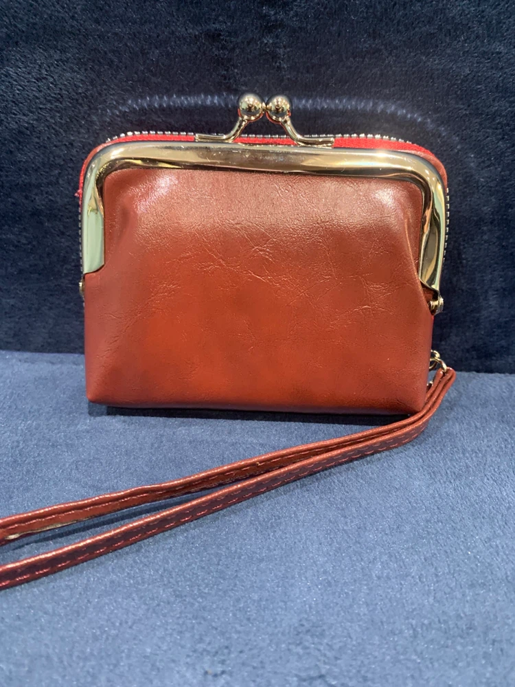 Small Red Faux Leather Accordion Card Wallet