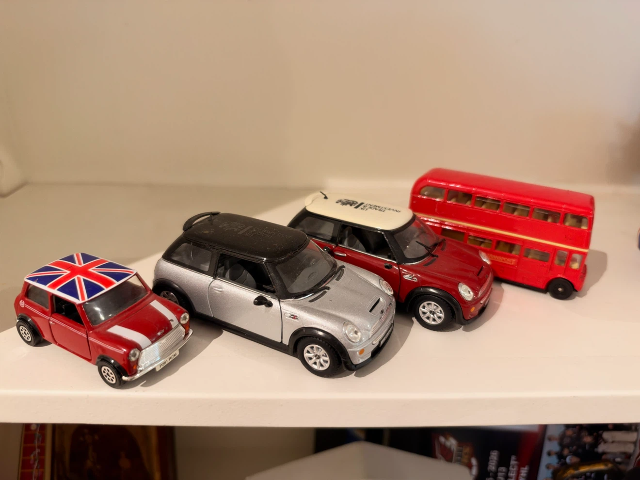 Set of 3 Diecast Mini Cooper Cars and 1 London Bus