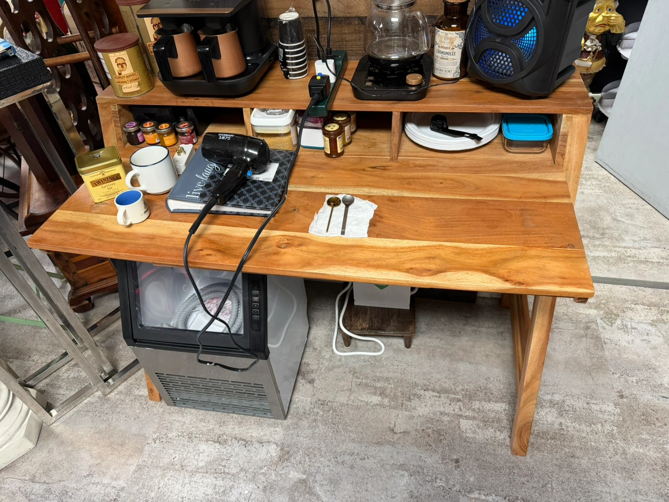 Solid Wood Writing Desk with Raised Shelf
