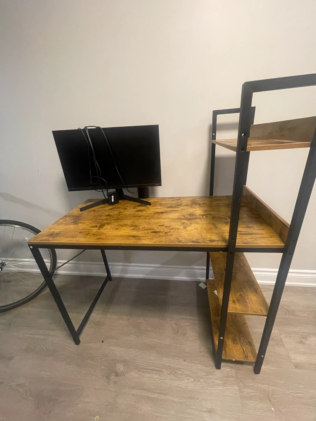 Industrial style computer desk with shelves