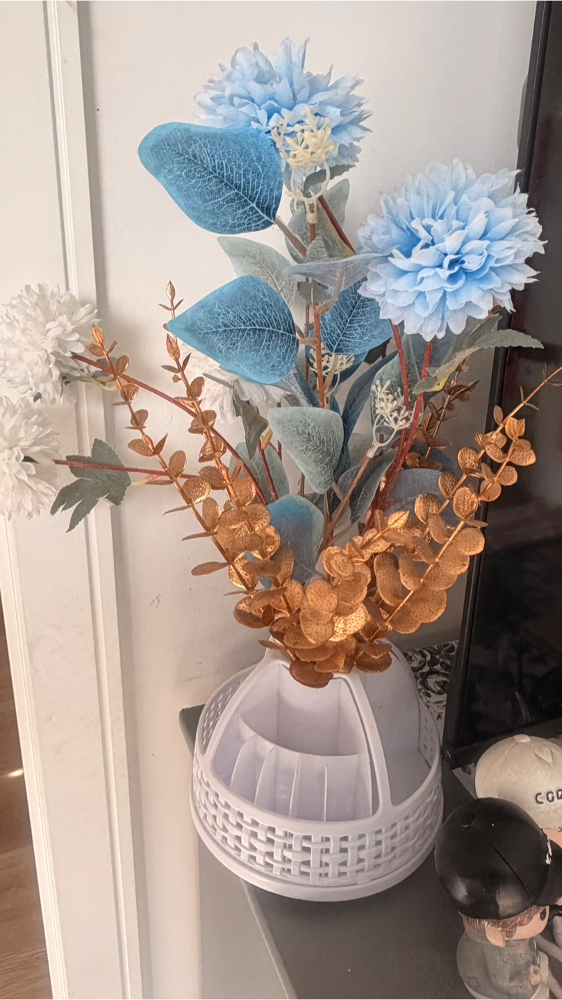 Artificial Flower Arrangement in White Desk Organizer