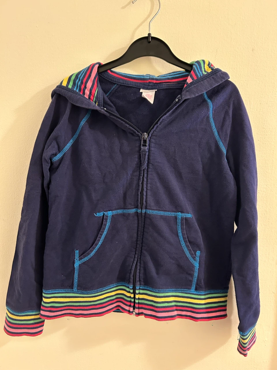 Children's 7T navy blue striped zip-up hoodie