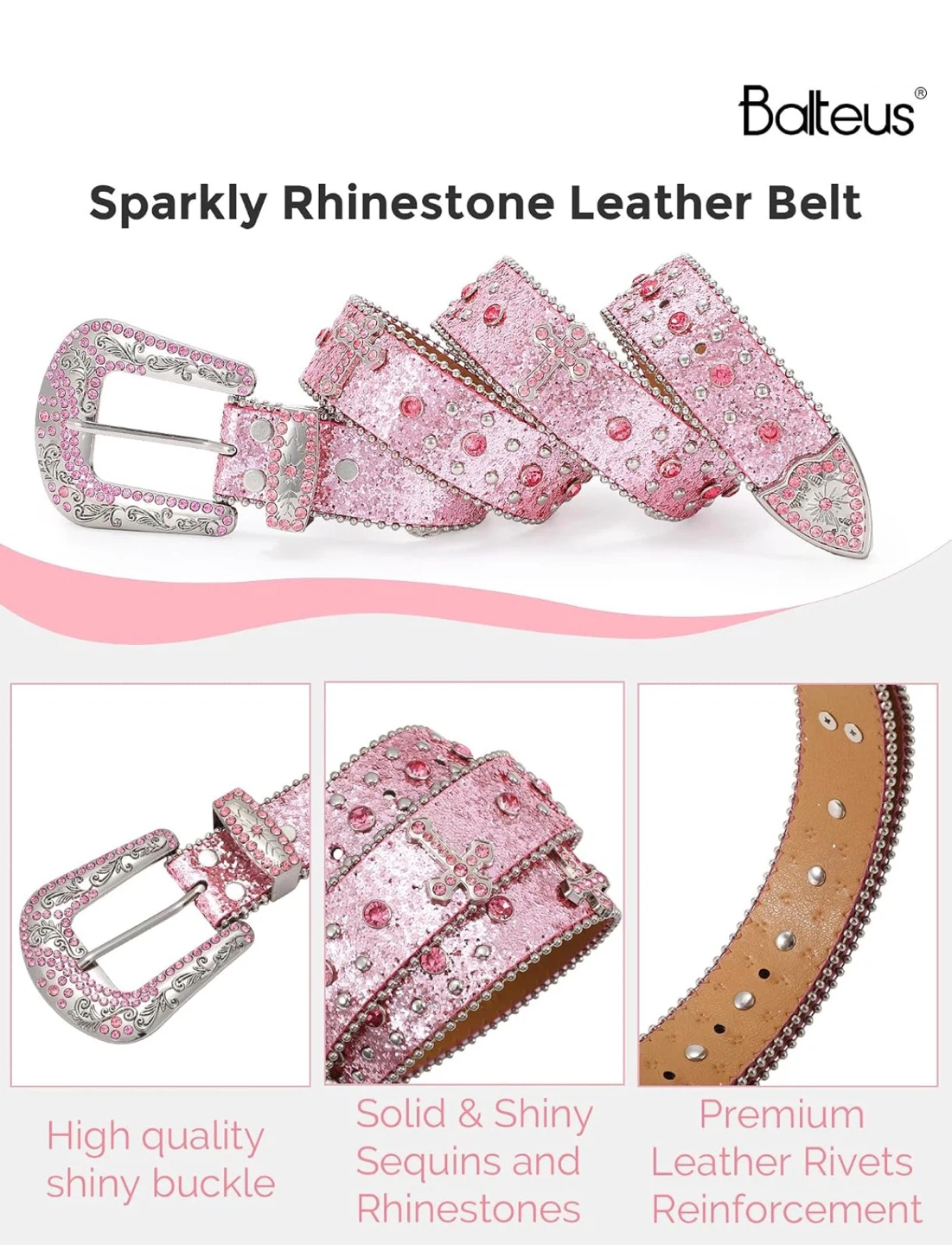 Balteus Pink Sparkly Rhinestone Leather Belt - photo 2